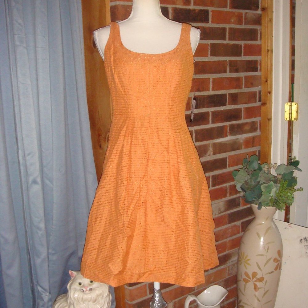 Nine West Orange Metallic Dress 4